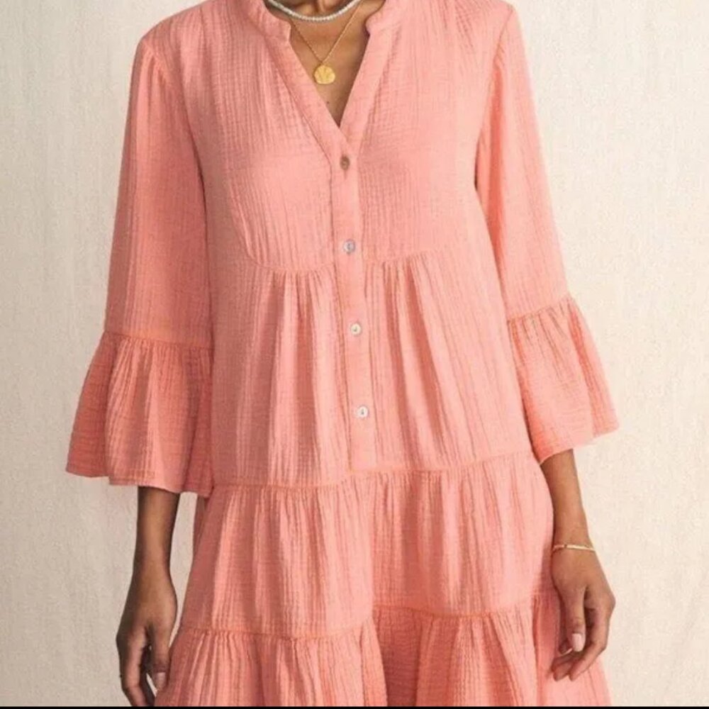 Faherty Coral button up Tiered Dress size XS‎
